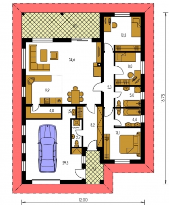 Spiegelverkehrter Entwurf | Grundriss des Erdgeschosses - BUNGALOW 114